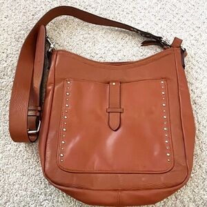 Libby Edelman Brown Vegan Leather Handbag Moto Studded Fall Travel Organizer